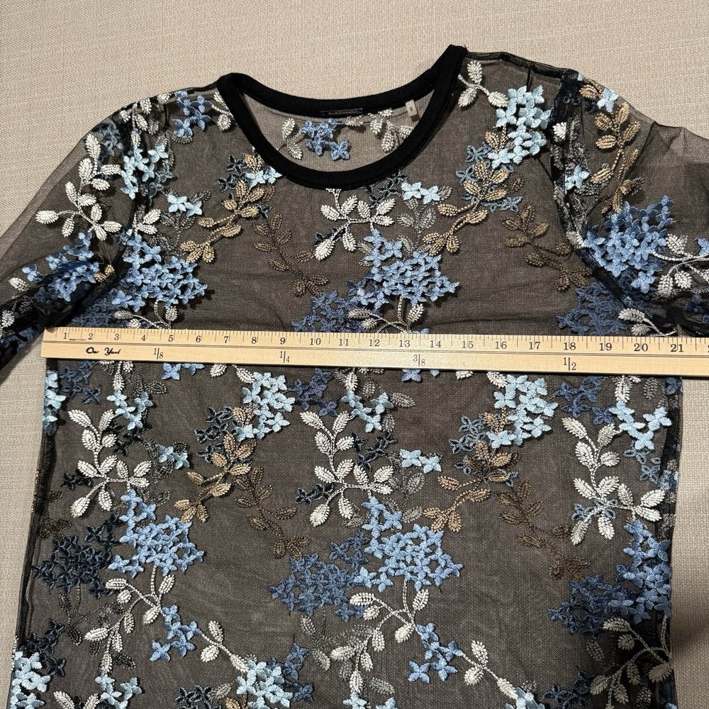 Elie‎ Tahari Val Floral Embroidered Mesh Top Womens Medium Boho Dark Romantic - Picture 6 of 6